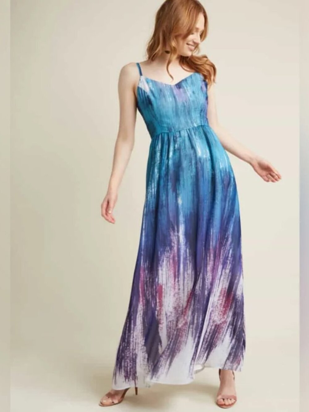 ModCloth Brushstrokes Maxi dress Vibrant spaghetti strap LARGE - Picture 2 of 4